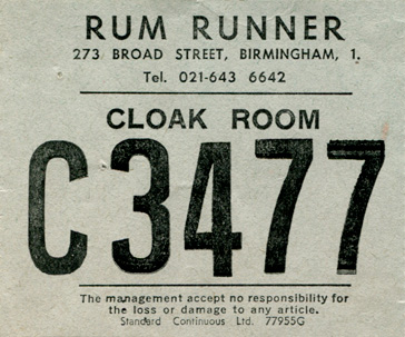 Cloak Room ticket stub