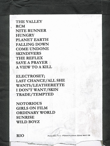 set list, 22nd May 2008